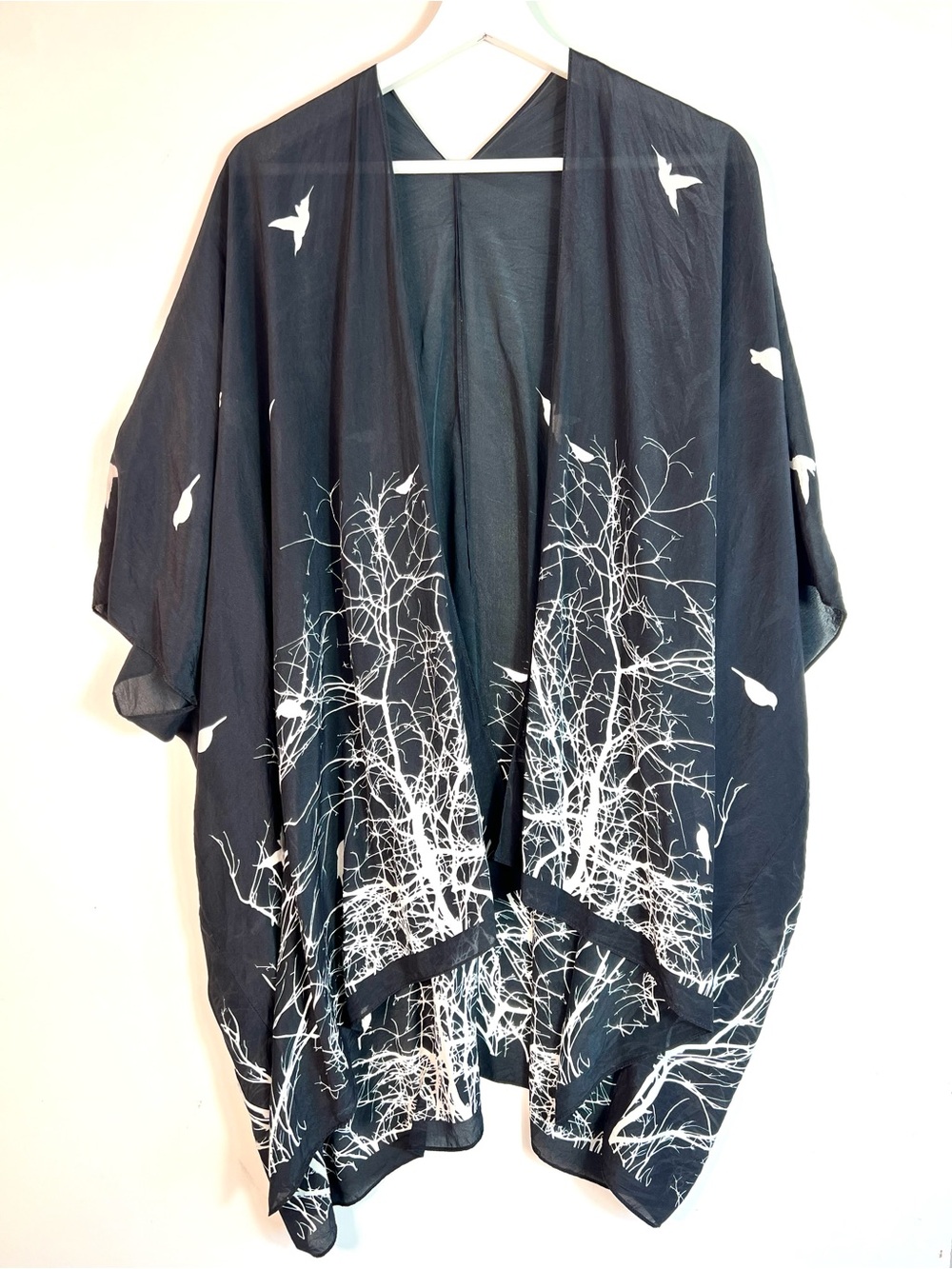 Cocoon House Silk Handmade Kimono Wrap Bird Print - Picture 2 of 8